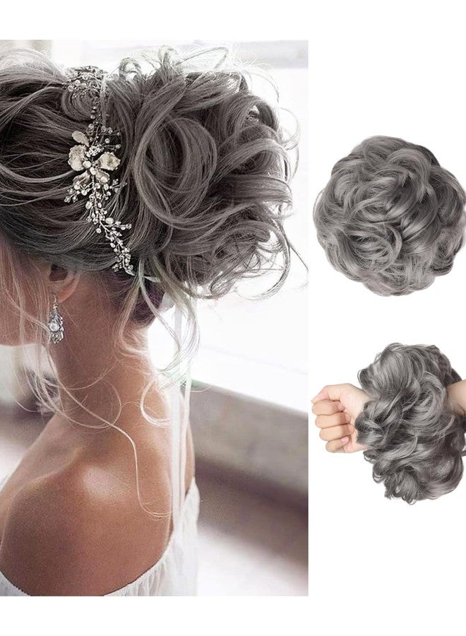 WZNBBOY Messy Bun Hair Piece Hair Bun Wavy Curly Scrunchies Chignon Ponytail Hair Extensions Fake Hair Bun Extensions Synthetic Tousled Updo Hairpieces for Women（Dark Grey） - Image 1